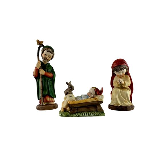 Vintage 13pc Bisque Nativity Figurine Set Creative Art Flowers Inc Christmas - Picture 5 of 12